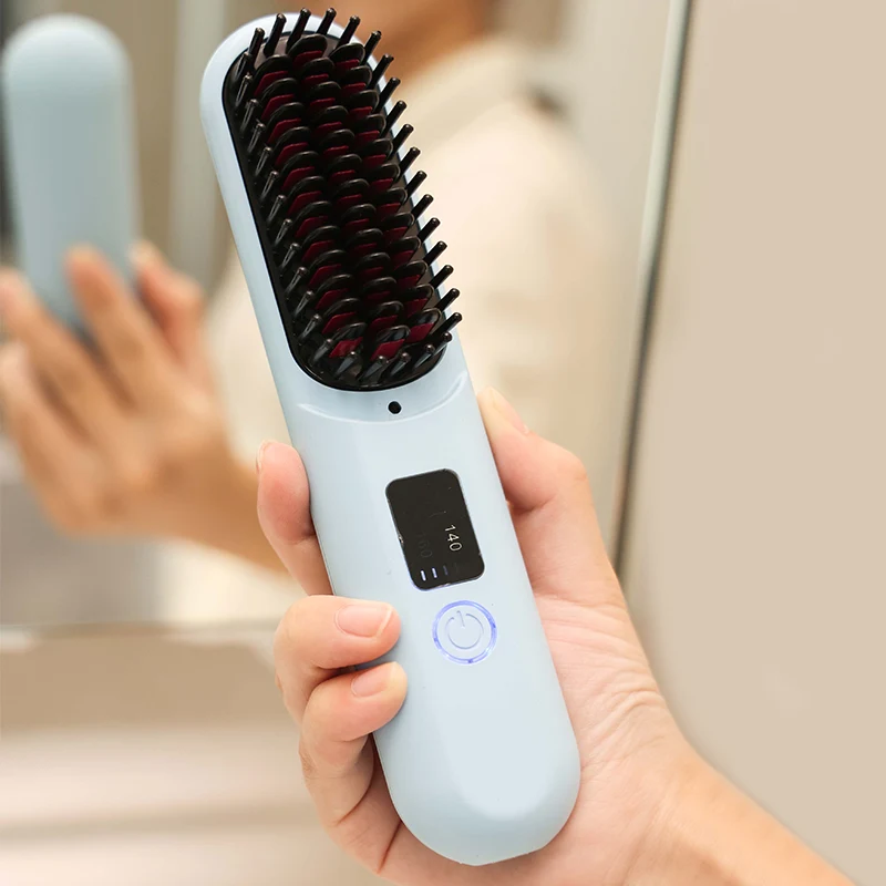 Escova alisadora de cabelo recarregável sem fio